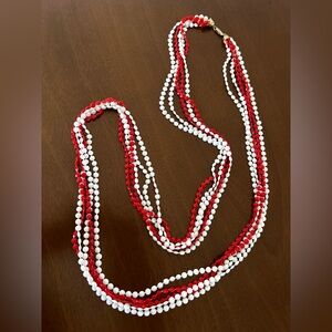 Vintage Multi-Strand Red and White Beaded Necklace - Women’s Jewelry